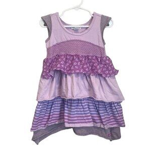 Naartjie Kids Girls 2T Purple Floral Short Sleeve Dress Tiered Ruffles Elephant